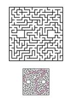 Abstract square maze. Game for kids. Puzzle for children. One entrances, one exit. Labyrinth conundrum. Simple flat vector illustration isolated on white background. With answer.