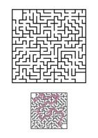 Abstract square maze. Game for kids. Puzzle for children. One entrances, one exit. Labyrinth conundrum. Simple flat vector illustration isolated on white background. With answer.