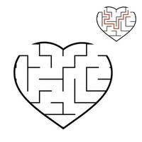 Black labyrinth heart. Game for kids. Puzzle for children. Maze conundrum. Valentine's Day. Flat vector illustration isolated on white background. With answer.