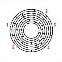 Black round maze. Game for kids. Children's puzzle. Many entrances, one exit. Labyrinth conundrum. Simple flat vector illustration isolated on white background. With place for your image.