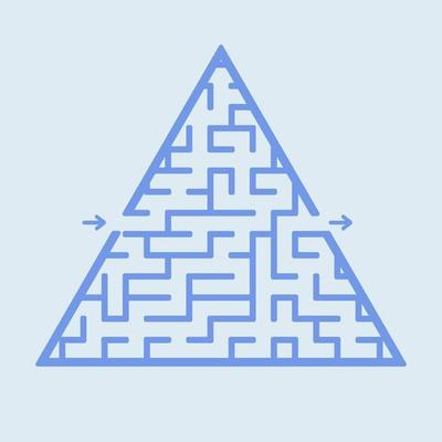Abstract triangular labyrinth. Game for kids. Puzzle for children. One entrance, one exit. Labyrinth conundrum. Flat vector illustration isolated on color background.