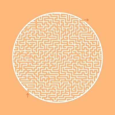 Difficult round labyrinth. Game for kids and adults. Puzzle for children. Labyrinth conundrum. Flat vector illustration isolated on color background.