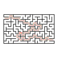 Abstract rectangular maze. Game for kids. Puzzle for children. One entrance, one exit. Labyrinth conundrum. Flat vector illustration isolated on white background. With answer.