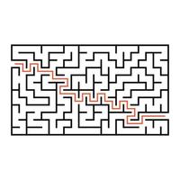 Abstract rectangular maze. Game for kids. Puzzle for children. One entrance, one exit. Labyrinth conundrum. Flat vector illustration isolated on white background. With answer.