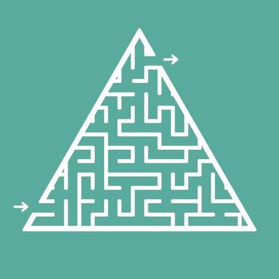 Abstract triangular labyrinth. Game for kids. Puzzle for children. One entrance, one exit. Labyrinth conundrum. Flat vector illustration isolated on color background.