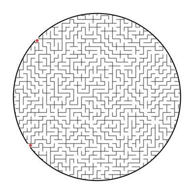 Difficult round labyrinth. Game for kids and adults. Puzzle for children. Labyrinth conundrum. Flat vector illustration isolated on white background.