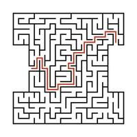 Abstract square maze. Game for kids. Puzzle for children. Labyrinth conundrum. Black flat vector illustration isolated on white background. With answer.