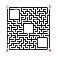 Abstract square maze. Game for kids. Puzzle for children. Four entrances, one exit. Labyrinth conundrum. Flat vector illustration isolated on white background. With place for your image.