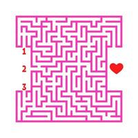 Color square maze. Game for kids. Puzzle for children. Find the right path to the heart. Labyrinth conundrum. Flat vector illustration isolated on white background.