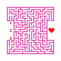 Color square maze. Game for kids. Puzzle for children. Find the right path to the heart. Labyrinth conundrum. Flat vector illustration isolated on white background.