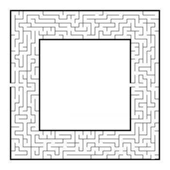 Difficult square labyrinth frame. Game for kids and adults. Puzzle for children. One entrance, one exit. Labyrinth conundrum. Flat vector illustration. With place for your image.