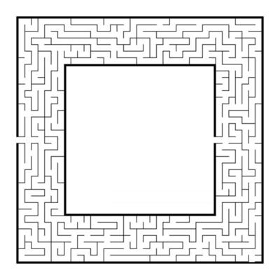 Difficult square labyrinth frame. Game for kids and adults. Puzzle for children. One entrance, one exit. Labyrinth conundrum. Flat vector illustration. With place for your image.