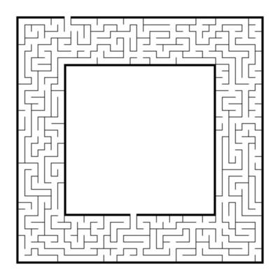 Difficult square labyrinth frame. Game for kids and adults. Puzzle for children. One entrance, one exit. Labyrinth conundrum. Flat vector illustration. With place for your image.