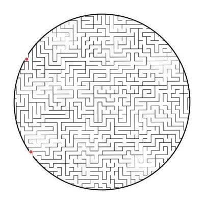 Difficult round labyrinth. Game for kids and adults. Puzzle for children. Labyrinth conundrum. Flat vector illustration isolated on white background.