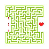 Color square maze. Game for kids. Puzzle for children. Find the right path to the heart. Labyrinth conundrum. Flat vector illustration isolated on white background.