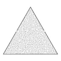 Difficult triangular labyrinth. Game for kids and adults. Puzzle for children. One entrance, one exit. Labyrinth conundrum. Flat vector illustration isolated on white background.