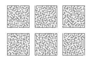 A set of square mazes. Game for kids. Puzzle for children. Labyrinth conundrum. Flat vector illustration isolated on white background.