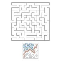 Abstract square maze. Game for kids. Puzzle for children. Labyrinth conundrum. Black flat vector illustration isolated on white background. With answer.