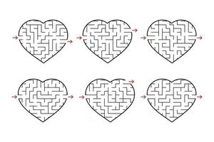 A set of labyrinths of hearts. Game for kids. Puzzle for children. Labyrinth conundrum. Flat vector illustration isolated on white background.