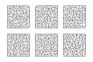 A set of square mazes. Game for kids. Puzzle for children. Labyrinth conundrum. Flat vector illustration isolated on white background.