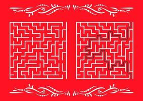 Abstract square maze. Game for kids. Puzzle for children. One entrance, one exit. Labyrinth conundrum. Flat vector illustration isolated on color background. With answer. With a vintage border