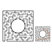 Abstract square maze. Game for kids. Puzzle for children. Labyrinth conundrum. Flat vector illustration isolated on white background. With answer. With place for your image.