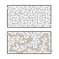 Abstract rectangular maze. Game for kids. Puzzle for children. Labyrinth conundrum. Flat vector illustration isolated on white background. With the answer.