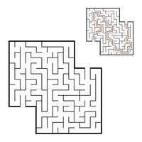 Abstract square maze. Game for kids. Puzzle for children. Labyrinth conundrum. Flat vector illustration isolated on white background. With answer. With place for your image.