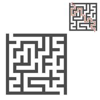 Abstract square maze. Game for kids. Puzzle for children. One entrance, one exit. Labyrinth conundrum. Flat vector illustration isolated on white background. With answer.