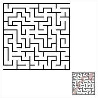 Abstract square maze. An interesting and useful game for kids. Children's puzzle. Labyrinth conundrum. Simple flat vector illustration isolated on color background. With the answer.