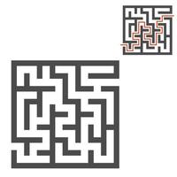 Abstract square maze. Game for kids. Puzzle for children. One entrance, one exit. Labyrinth conundrum. Flat vector illustration isolated on white background. With answer.