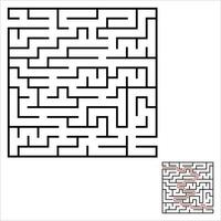 Abstract square maze. An interesting and useful game for kids. Children's puzzle. Labyrinth conundrum. Simple flat vector illustration isolated on color background. With the answer.