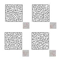 A set of square mazes. Game for kids. Puzzle for children. Labyrinth conundrum. Flat vector illustration isolated on white background. With answer.