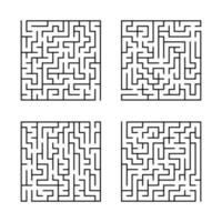 A set of square mazes. Game for kids. Puzzle for children. Labyrinth conundrum. Flat vector illustration isolated on white background.