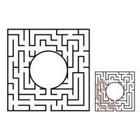 Abstract square maze. Game for kids. Puzzle for children. Labyrinth conundrum. Flat vector illustration isolated on white background. With answer. With place for your image.