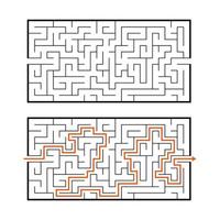 Abstract rectangular maze. Game for kids. Puzzle for children. Labyrinth conundrum. Flat vector illustration isolated on white background. With the answer.