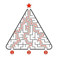 Abstract triangle labyrinth. Game for kids. Puzzle for children. Find the right path to the star. Labyrinth conundrum. Vector illustration isolated on white background. With answer. Christmas tree.