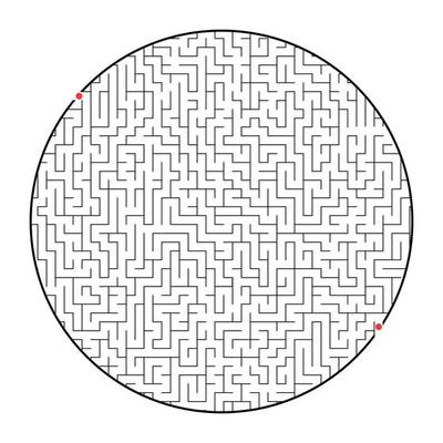 Difficult round labyrinth. Game for kids and adults. Puzzle for children. Labyrinth conundrum. Flat vector illustration isolated on white background.