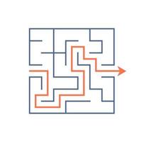 Abstract square maze. Game for kids. Puzzle for children. One entrance, one exit. Labyrinth conundrum. Flat vector illustration isolated on white background. With answer.