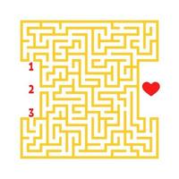 Color square maze. Game for kids. Puzzle for children. Find the right path to the heart. Labyrinth conundrum. Flat vector illustration isolated on white background.