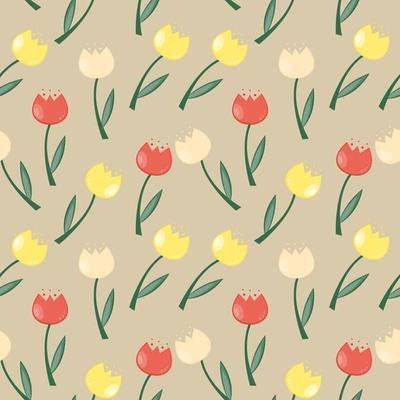 Floral Seamless Pattern Background with Tulips Vector Illustration