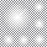 Set of Glowing Light Stars with Sparkles Vector Illustration