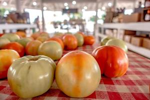 Tasty tomatoes on display at the farm market photo
