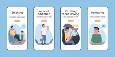 Unhealthy habits onboarding mobile app screen flat vector template