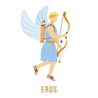 Eros flat vector illustration. God of love and attraction. Ancient Greek deity. Divine mythological figure. Isolated cartoon character on white background