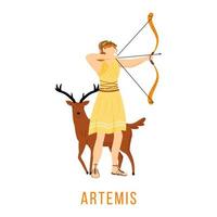 Artemis flat vector illustration. Ancient Greek deity. Goddess of Moon, hunt and archery. Mythology. Divine mythological figure. Isolated cartoon character on white background