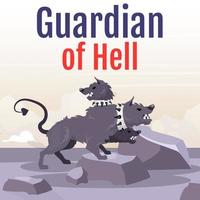 Guardian of hell social media post mockup. Greek mythological beast. Cerberus. Hound with many heads. Web banner design template. Social media booster, content layout. Poster flat illustrations vector