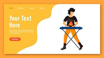Keyboardist landing page vector template. Keyboard player website interface idea with flat illustrations. Musician homepage layout. Music band member web banner, webpage cartoon concept