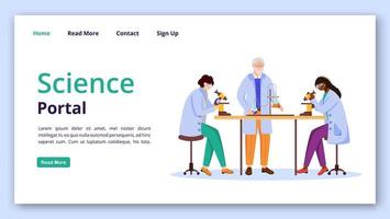 Science portal landing page vector template. Practical chemistry info website interface idea with flat illustrations. Modern learning technology homepage layout, web banner, webpage cartoon concept