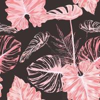 Seamless pattern monstera pink leaf abstract background.Vector illustration dry watercolor hand drawing stlye.Fabric design texitle